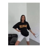 Unisex Bisiklet Yaka Baskılı Oversize T-Shirt - Beyaz