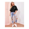 Bisiklet Yaka Baskılı Oversize T-Shirt - Siyah