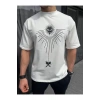 Unisex Bisiklet Yaka Baskılı Oversize T-Shirt - Beyaz