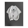 Unisex Bisiklet Yaka Baskılı Oversize T-Shirt - Beyaz