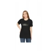Unisex Bisiklet Yaka Baskılı T-Shirt - Siyah