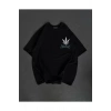 Unisex Bisiklet Yaka Baskılı Oversize T-Shirt - Siyah
