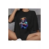 Unisex Bisiklet Yaka Baskılı Oversize T-Shirt - Siyah