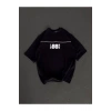 Unisex Bisiklet Yaka Baskılı Oversize T-Shirt - Siyah