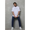 Erkek Baskılı T-Shirt Kısa Kol Bisiklet Yaka Regular Fit Rahat Kalıp Günlük Tişört - Beyaz