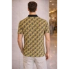 Erkek Pike Kumaş Polo Yaka Palmiye Desenli Tişört Kısa Kol Yazlık T-Shirt - Sarı