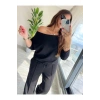 Kadın Uzun Kollu Tek Omuzdan Açık Modal Bluz Ve Pantolon Ikili Takım