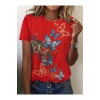 Kadın Kısa Kollu Mavi Sarı Kelebek Baskı Süprem T-shirt