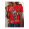 Kadın Kısa Kollu Mavi Sarı Kelebek Baskı Süprem T-shirt