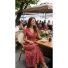 Kadın Kısa Kollu Kruvaze Yaka Beli Lastikli çiçek Desenli Elbise