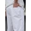 Erkek Ham Keten Beli Lastikli Cepli Regular Fit Boru Paça Pantolon - Beyaz