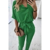 Kadın Kısa Kollu Yakalı önden Düğmeli Bürümcük Bluz Ve Pantolon Ikili Takım