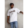 Erkek Baskılı T-Shirt Kısa Kol Bisiklet Yaka Regular Fit Rahat Kalıp Günlük Tişört - Beyaz