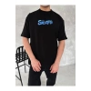 Ön Ve Arka Baskılı Oversize Bisiklet Yaka T-shirt- Siyah