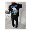 Ön Ve Arka Baskılı Oversize Bisiklet Yaka T-shirt- Siyah