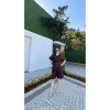 Yakalı Gömlek Kemerli Şortlu Takım - Bordo