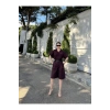 Yakalı Gömlek Kemerli Şortlu Takım - Bordo