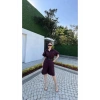 Yakalı Gömlek Kemerli Şortlu Takım - Bordo