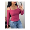 Kadın Uzun Kollu Madonna Yaka Askılı Krop Kaşkorse Bluz