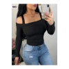 Kadın Uzun Kollu Madonna Yaka Askılı Krop Kaşkorse Bluz