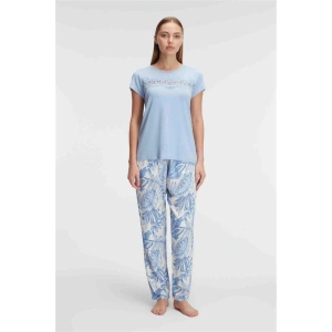 HERŞEYTREND Kısa Kol Bisiklet Yaka Kadın Viskon Çiçek Desenli Yazlık ÖRME Dantel Detaylı Pijama Tak