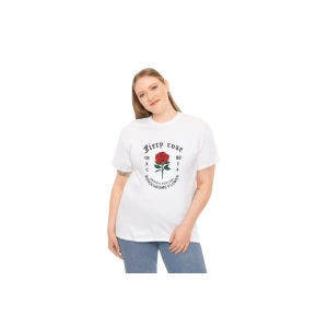 Unisex Bisiklet Yaka Baskılı T-Shirt - Beyaz