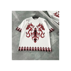 Unisex Bisiklet Yaka Baskılı Oversize T-Shirt - Beyaz