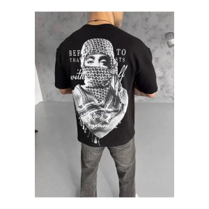 Moda Wanilia Unisex Baskılı Oversize T-shirt - Siyah
