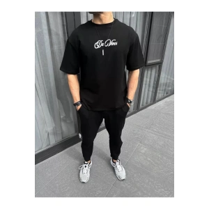 Unisex Baskılı Oversize T-Shirt - Siyah