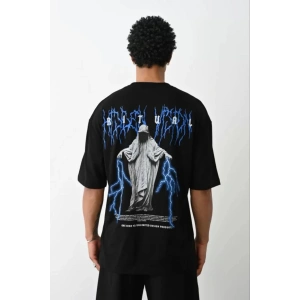 Unisex Baskılı Oversize T-Shirt - Siyah