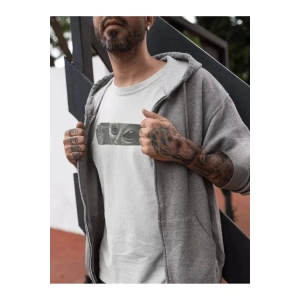 Unisex Bisiklet Yaka Baskılı Oversize T-Shirt - Beyaz