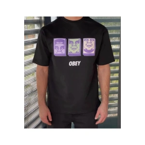 Unisex Bisiklet Yaka Baskılı Oversize T-Shirt - Siyah