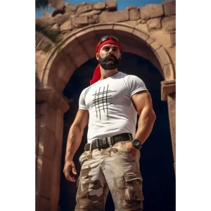 Unisex Bisiklet Yaka Baskılı Oversize T-Shirt - Beyaz