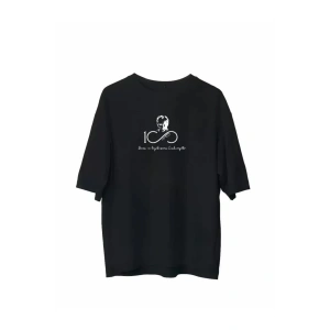 Unisex Bisiklet Yaka Baskılı Oversize T-Shirt - Siyah