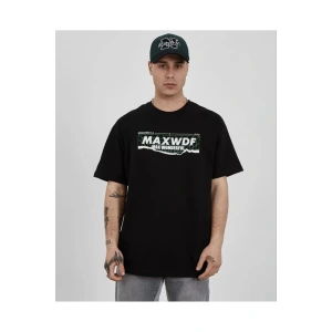 Unisex Bisiklet Yaka Baskılı Oversize T-Shirt - Siyah