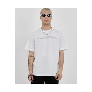 Unisex Bisiklet Yaka Baskılı Oversize T-Shirt - Beyaz