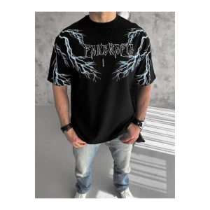NİDAM BUTİK Unisex Bisiklet Yaka Baskılı Oversize T-Shirt - Siyah