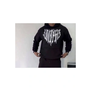 V&M Store Uzun Kol Kapşonlu Baskılı SweatShirt - Siyah