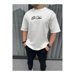 Unisex Baskılı Oversize T-Shirt - Beyaz