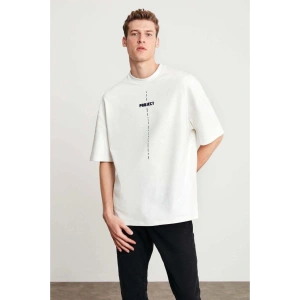 Gökyüzü Moda Unisex Baskılı Oversize T-Shirt - Beyaz