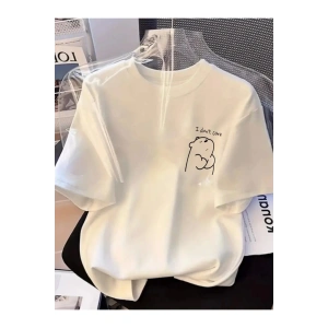 Baskılı Oversize Bisiklet Yaka T-shirt - Beyaz