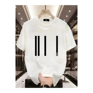 Melenza Baskılı Oversize Bisiklet Yaka T-shirt - Beyaz