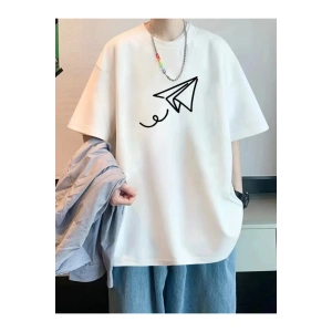 Baskılı Oversize Bisiklet Yaka T-shirt - Beyaz