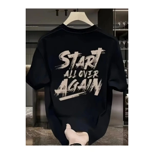 Baskılı Oversize Bisiklet Yaka T-shirt - Siyah
