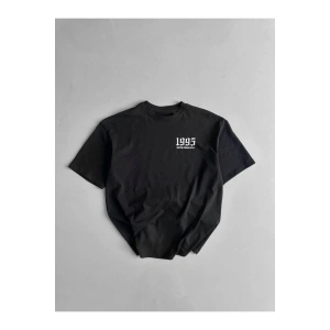 AhEs Shopping Baskılı Oversize Bisiklet Yaka T-shirt - Siyah