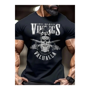 Baskılı Oversize Bisiklet Yaka T-shirt - Siyah