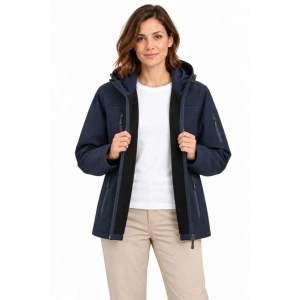 Su Geçirmez Softshell İçi Polar Astarlı Çıkarılabilir Kapüşonlu 4 Cepli Mont Ceket - Lacivert