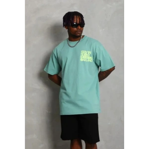 Erkek Baskılı T-Shirt Kısa Kol Bisiklet Yaka Regular Fit Rahat Kalıp Günlük Tişört - Mint Yeşili