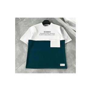 Unisex Torba Cep Detaylı Parçalı T-Shirt - Lacivert
