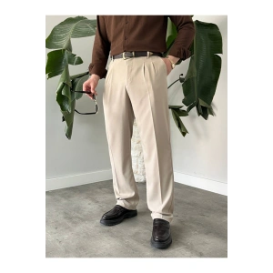Erkek Beli Lastikli Pileli Rahat Kesim Kumaş Pantolon